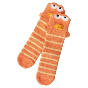 好可爱的比奇堡丑鱼袜子！秋冬卡通毛绒中筒袜加厚保暖潮流搞怪.