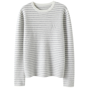 狂喜的配色~闭眼入！加厚圆领100%纯山羊绒衫条纹羊绒毛衣打底衫