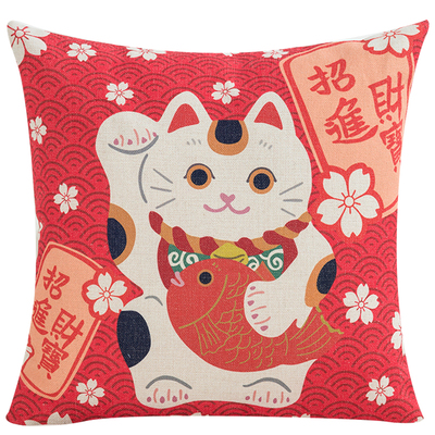 红色沙发抱枕招财猫靠垫