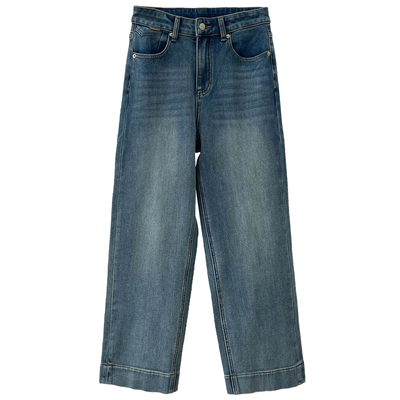 四面弹高腰显瘦加绒直筒牛仔裤女