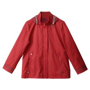 泰格女装旗下品牌美迪菲连帽绣花防风秋季外套棉质风衣中年女装