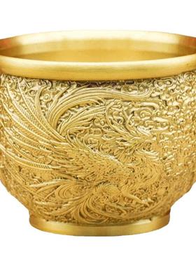 九紫离火黄铜米缸招财朱雀摆件