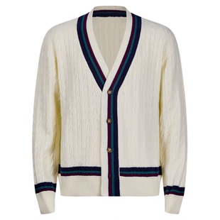 【学院风条纹】平圆方中宽松板球毛衣秋季新款撞色针织开衫外套男