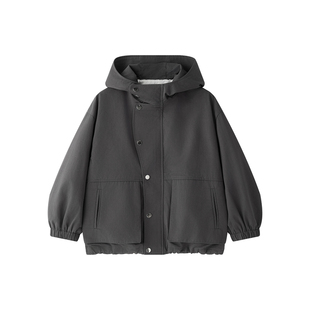 虾酱麻麻男童棉服冬装2025新款男孩上衣灰色洋气连帽儿童装派克服