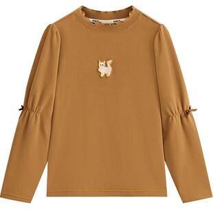 爱法贝童装秋新款女童内搭T恤洋气时髦中大儿童装花边领长袖t