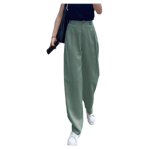 夏季薄款高级天丝亚麻香蕉裤女2024新款松紧高腰宽松小个子休闲裤