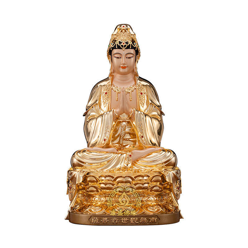 观音菩萨鎏金观音神像供奉摆件