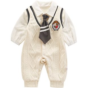 秋季帅气婴儿衣服秋装男宝宝小少爷哈衣春秋满月百天周岁礼服外出