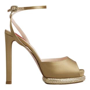 RogerVivier/罗杰维维亚女士高跟鞋绸缎麂皮水钻踝带心形垫新款