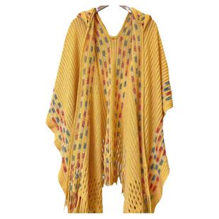 新款带帽民族风波点针织披肩外套多功能旅游外搭披风女士百搭披肩