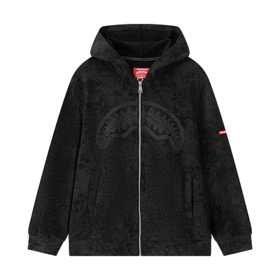 SprayGround鲨鱼嘴满印暗纹开衫连帽卫衣男女潮牌秋季宽松外套