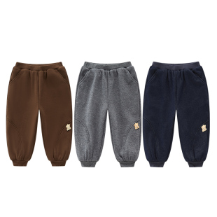拉比儿童束口裤不倒绒保暖男女童秋冬新款外出加绒卫裤束脚子长裤