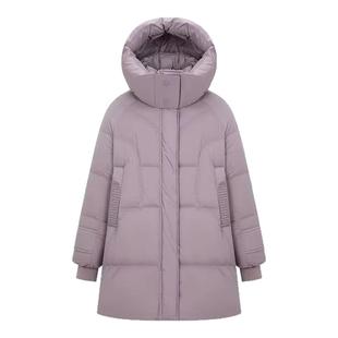 黑色鹅绒服女2026新款中长款泡芙羽绒服防寒防风连帽加厚保暖外套