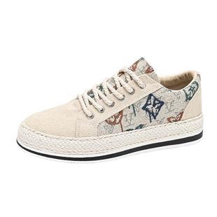 帆布男鞋夏季透气百搭休闲板鞋上班工作软底增高老北京亚麻布鞋男