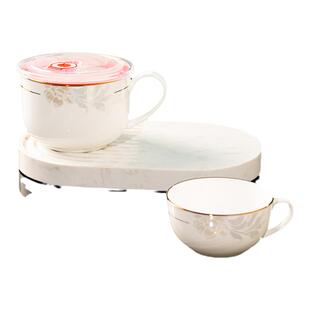 贝玉陶瓷早餐杯子牛奶杯微波炉可加热高颜值燕麦杯带盖学生泡面杯