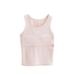 带胸垫中老年背心防凸点免穿文胸一体式妈妈吊带老年人春夏薄内衣