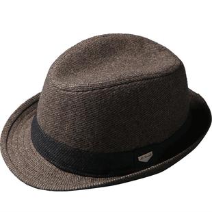 mrduck百搭细条纹毛呢帽子男短檐绅士礼帽秋冬休闲爵士帽大小头围