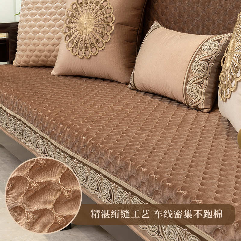 新中式沙发垫套罩现代中式实木沙发坐垫四季通用高档丝绒垫子盖布