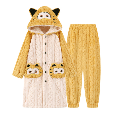 猫人儿童秋冬季加绒加厚睡袍