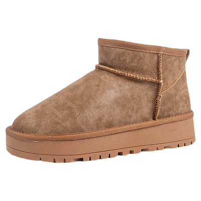 2025新款冬季厚底增高雪地靴女短筒防水皮面短靴加绒加厚防滑棉鞋