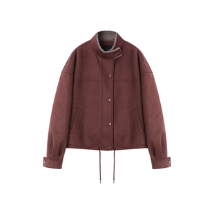 XWI欣未安可拉红麂皮绒夹棉外套女2025冬季宽松显瘦保暖夹克上衣