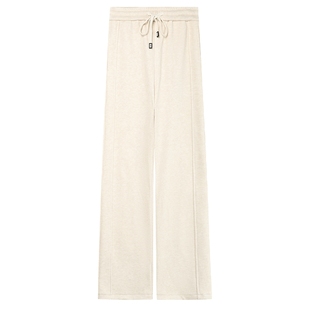 白鹿语加绒加厚女裤25冬款时尚橡筋腰抽绳长款侧缝线条休闲裤