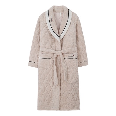 浪莎珊瑚绒夹棉睡袍女保暖睡衣