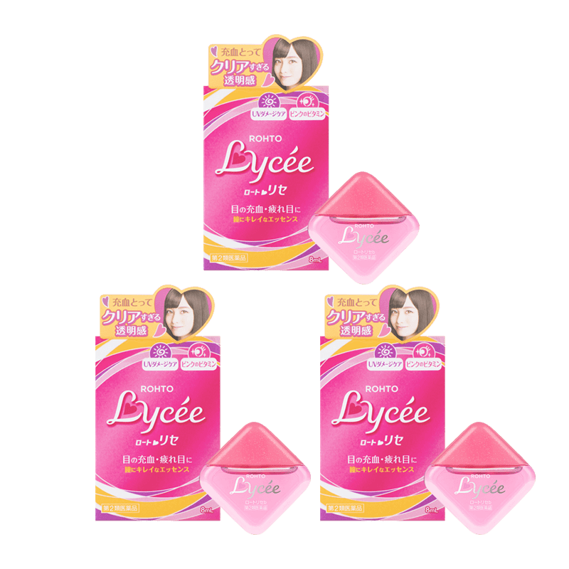 日本进口ROHTO乐敦Lycee小红花眼药水缓解眼疲劳眼充血眼痒8ml*3