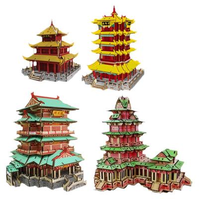 木质古建筑拼装模型立体拼图手工