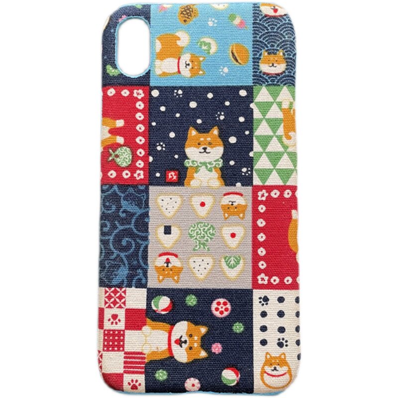柴犬iphone12手机壳原创手工布艺日系和风格子可爱萌适用oppor17