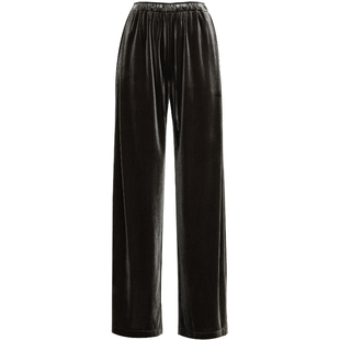 夏莫卡极简窄腰丝绒裤子女春新款显瘦不掉色韩国绒绿色直筒裤9619