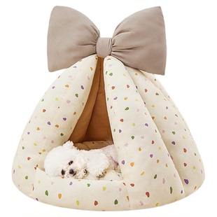 狗窝冬天保暖半封闭安全感小型犬比熊睡觉的房子宠物加厚猫窝用品