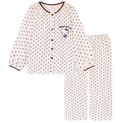 2025新款卡通波点睡衣女春秋季长袖纯棉双层纱布学生家居服可外穿