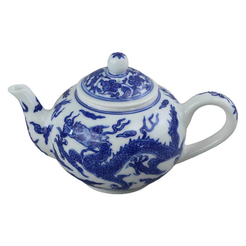 景德镇手绘青花双龙茶壶
