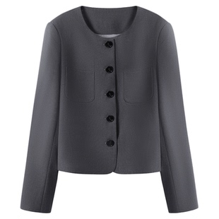 达佳诗灰色面试西装套装女短款小个子职业正装大学生休闲西服外套