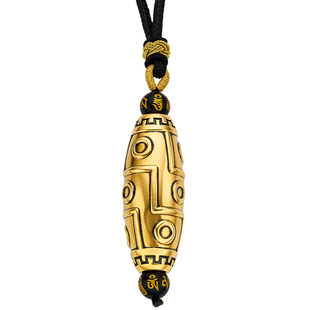 足金九眼天珠黄金项链男款瑟珠国潮复古转运珠男士佛珠电黑金吊坠