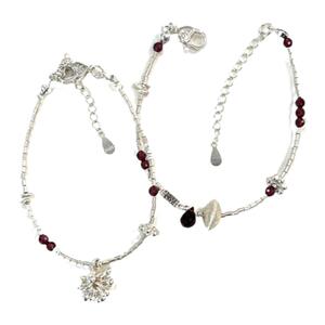 Yangui原创「栖春山」碎银子石榴石新中式小众设计纯银组合手链女