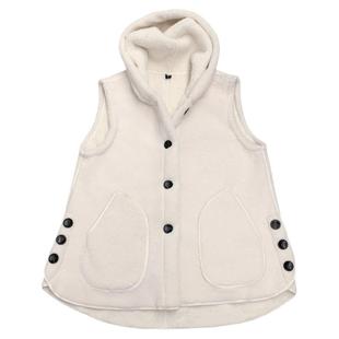 加大码羊羔绒背心马甲女秋冬连帽无袖百搭马夹中长款坎肩宽松外套