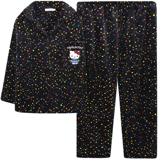 珊瑚绒睡衣冬季女款加厚保暖HelloKitty卡通黑色家居服套装高级感