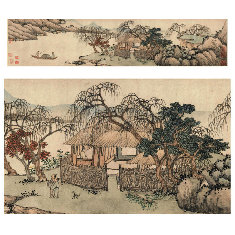 南宋牧溪潇湘八景图古代山水画字画卷轴国画名画复制品仿古画挂画