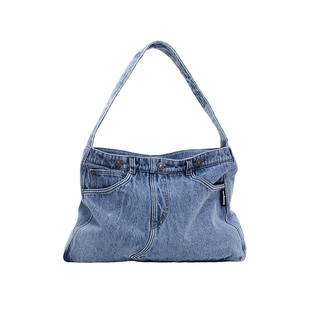 Desigual宽肩带大容量蓝色水洗牛仔包单肩包手提包