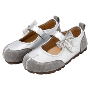 千百度童鞋女童2025春秋新款时尚百搭儿童休闲软底潮流复古小银鞋