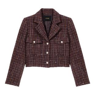 季末7折Maje2025秋冬新款女装法式复古棕色粗花呢格纹单排扣外套