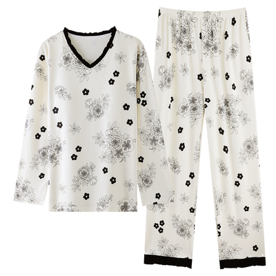 春秋季睡衣女士纯棉圆领长袖长裤秋季高级感简约可外穿家居服套装