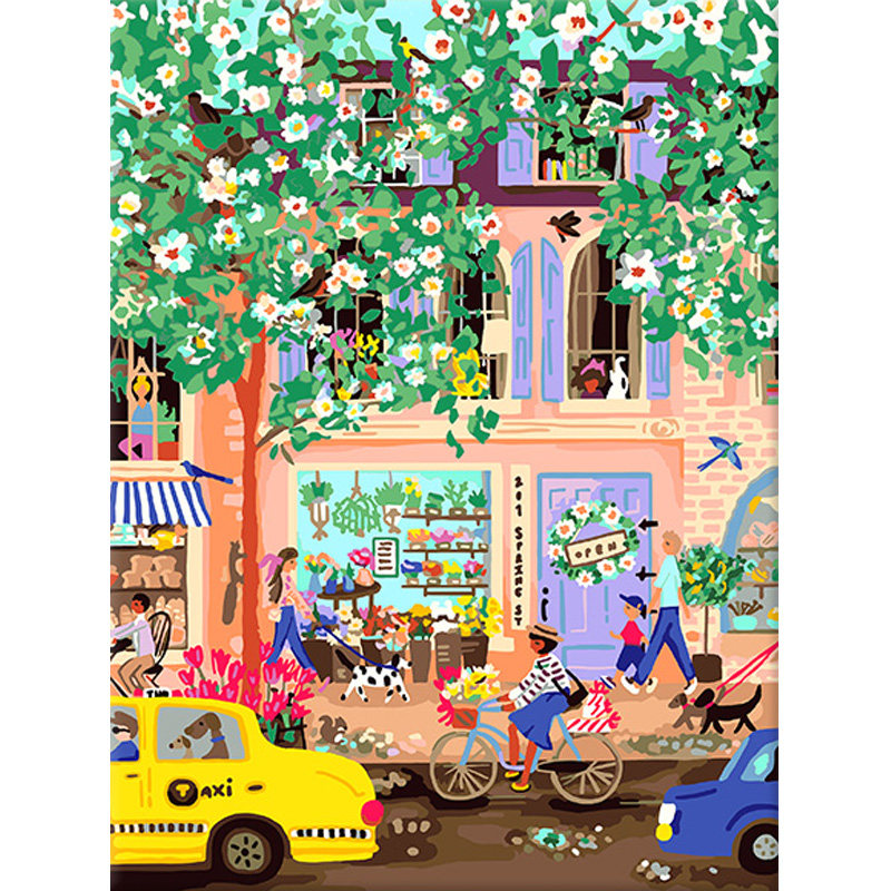 数字油画diy填色鲜花小街油彩画