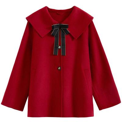 翻领短款毛呢外套紫涵双面尼百搭