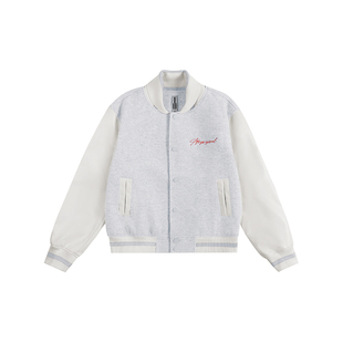 ATRY棒球服夹克男女秋冬季休闲高街短款宽松刺绣拼接撞色毛呢外套