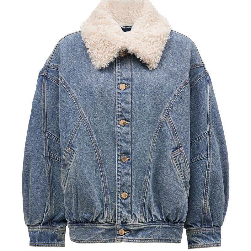 ONLY百搭牛仔翻领落肩宽松棉服