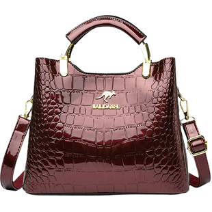 袋鼠真皮女包手提包女款包包斜挎包2025新款大气妈妈包单肩包软皮