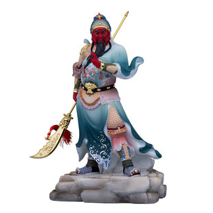 典藏汉白玉武财神关公关圣关羽关二爷剑指聚宝盆招财供奉神像摆件